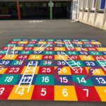Marquage au sol peinture et résine cour d'école, circuit, jeux, formes pédagogiques