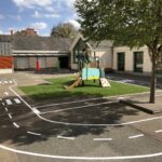 Marquage au sol peinture et résine cour d'école, circuit, jeux, formes pédagogiques